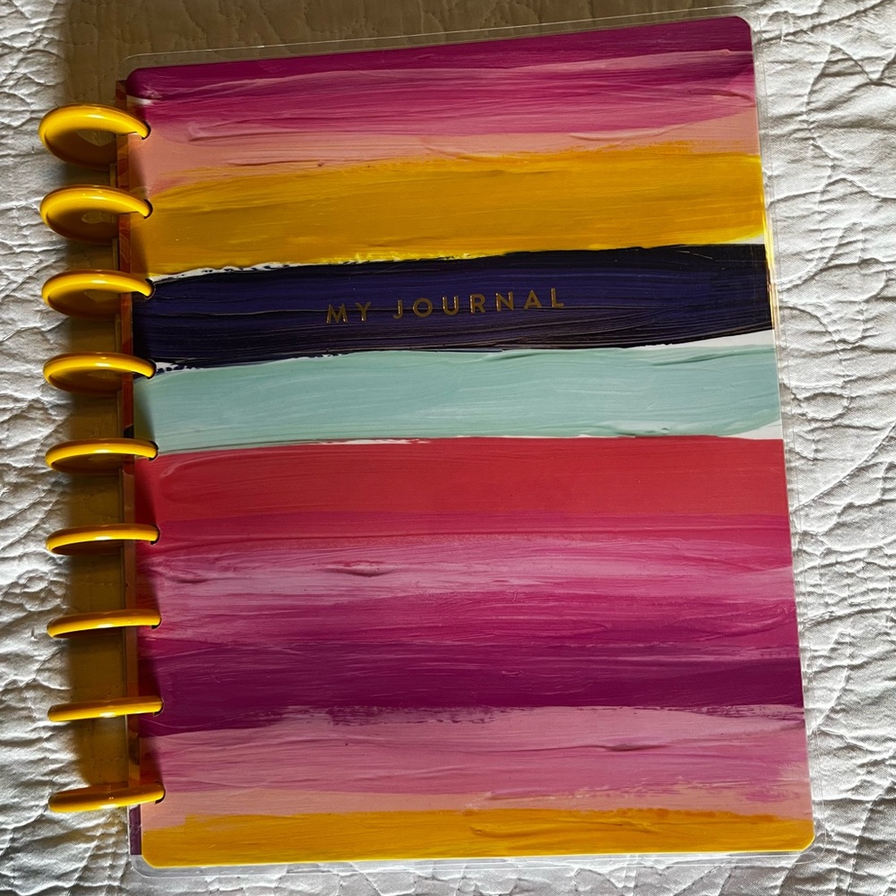 Colorful Striped Journal with Yellow Rings
